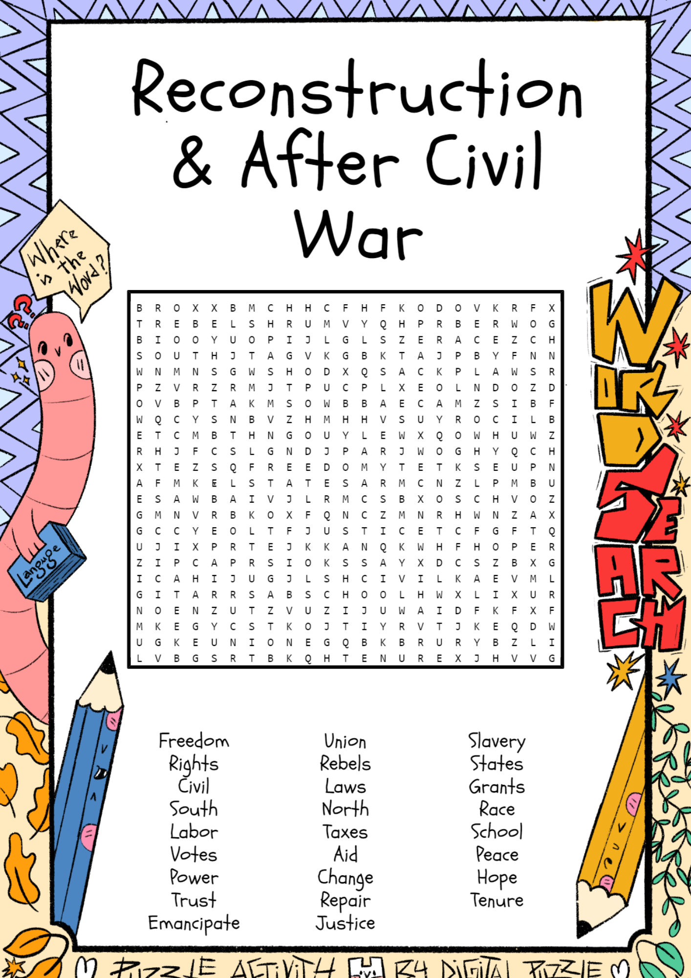 Reconstruction U0026 After Civil War Word Search Puzzle Worksheet Activity Made By Teachers