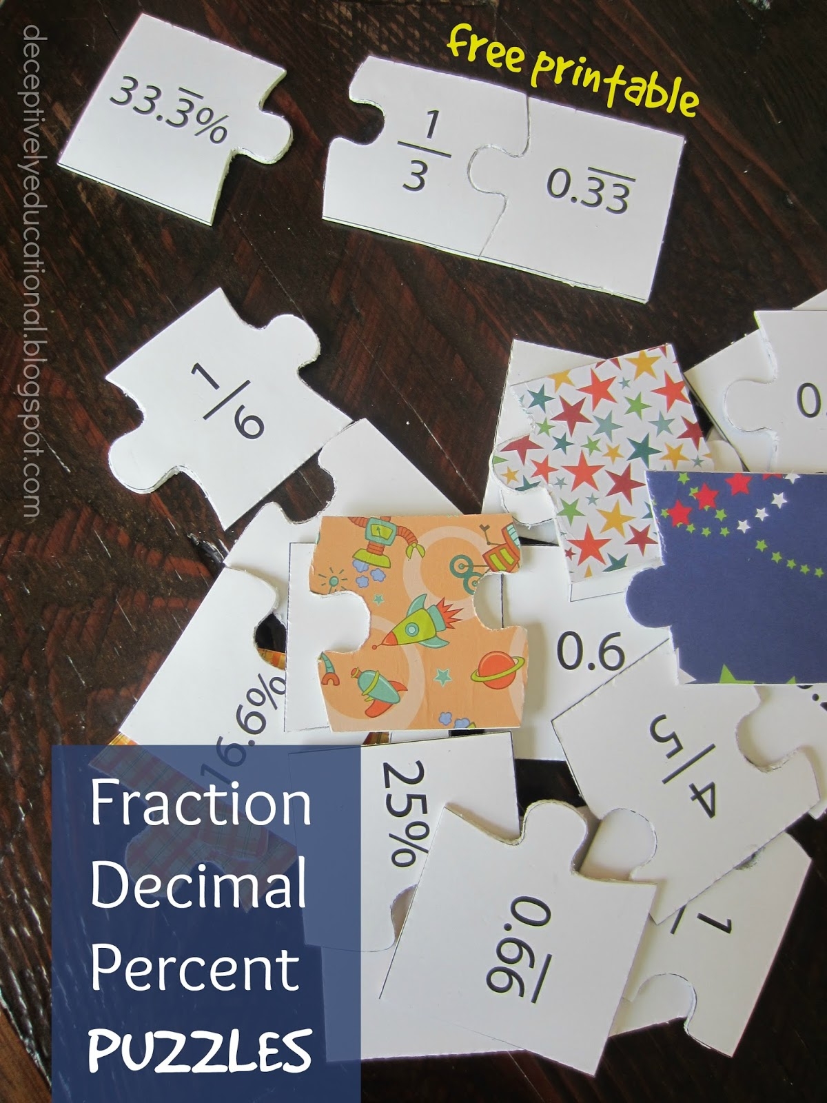 Relentlessly Fun Deceptively Educational Fraction Decimal And Percent Puzzles free Printable 