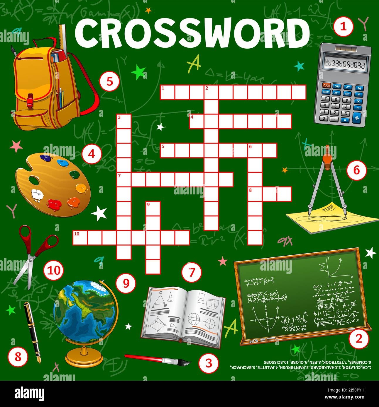 School Stationery Crossword Grid Worksheet Find A Word Quiz Game 