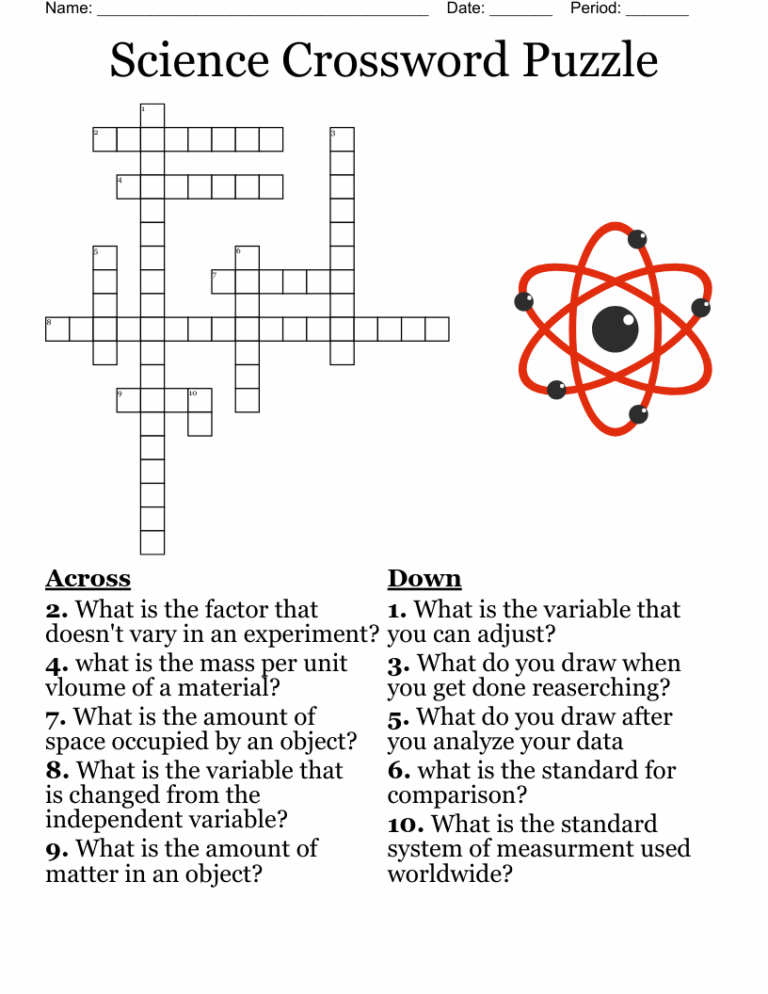 Science Crossword Puzzle WordMint