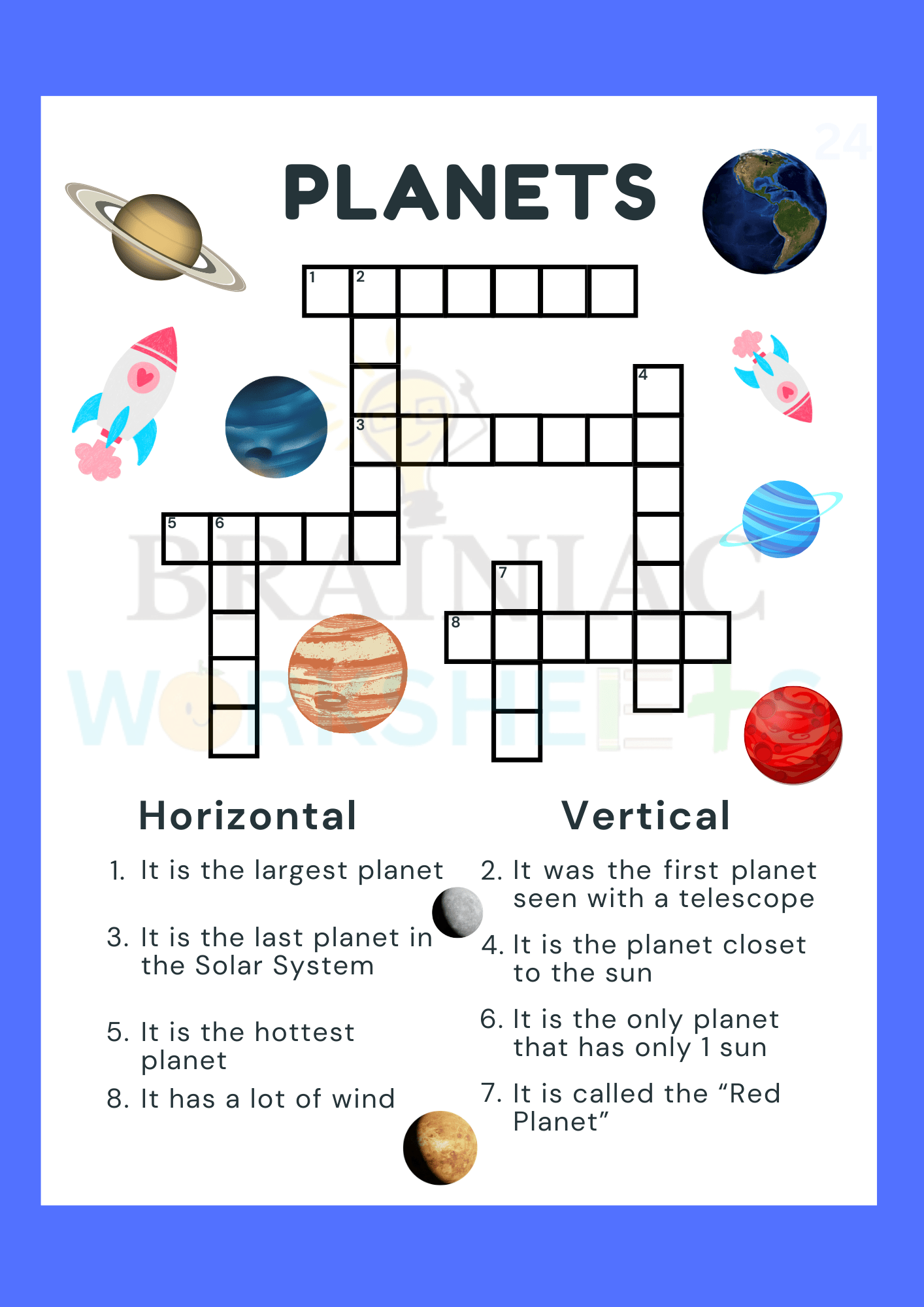 Science Planets Crossword Worksheet Activity Class 3 Brainiac 