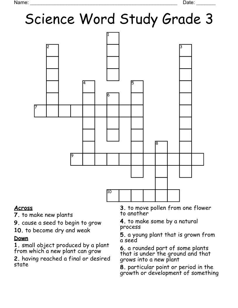 Science Word Study Grade 3 Crossword WordMint