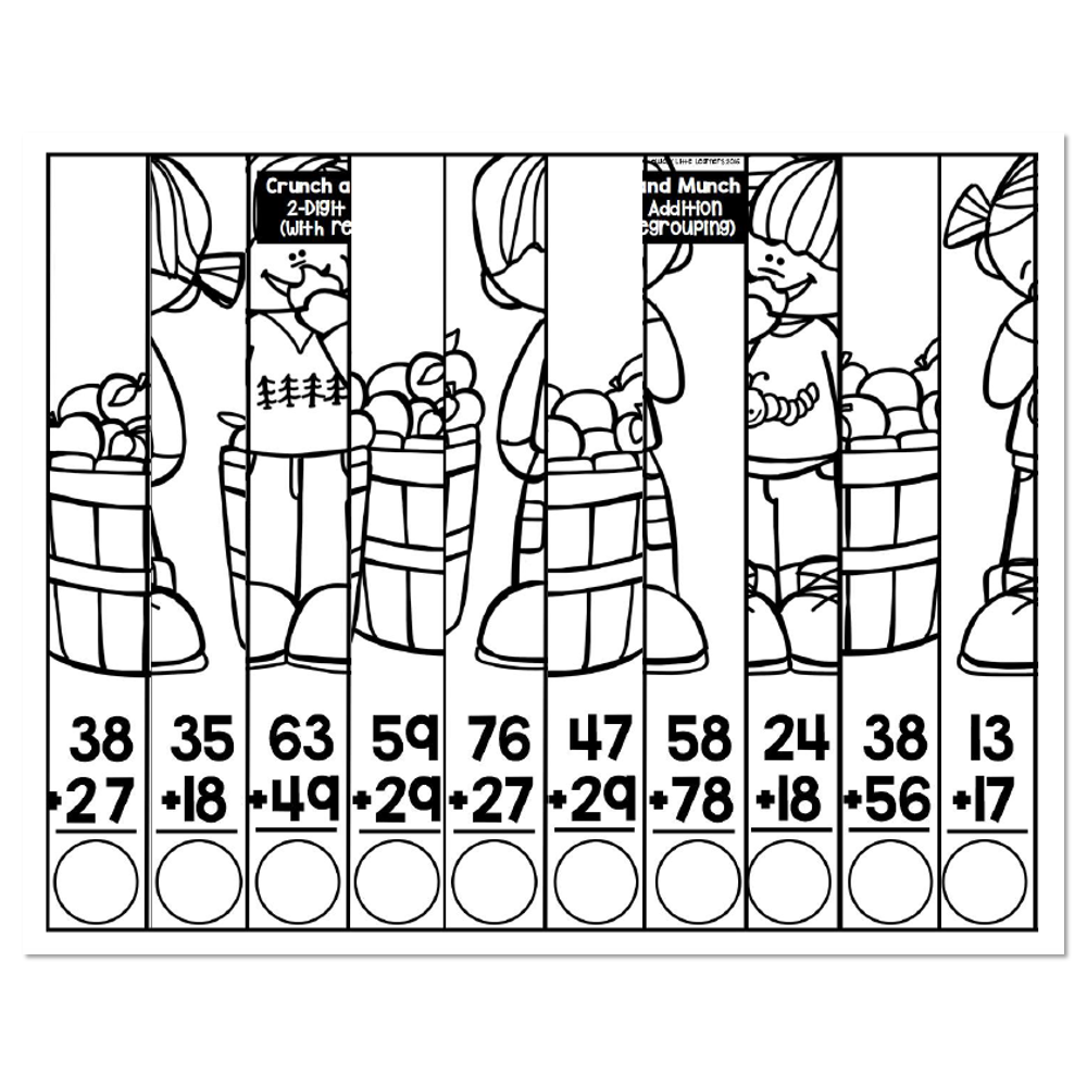 September Student Scrambled Math Puzzle Crunch And Munch 2 Digit Addition With Regrouping Lucky Little Learners