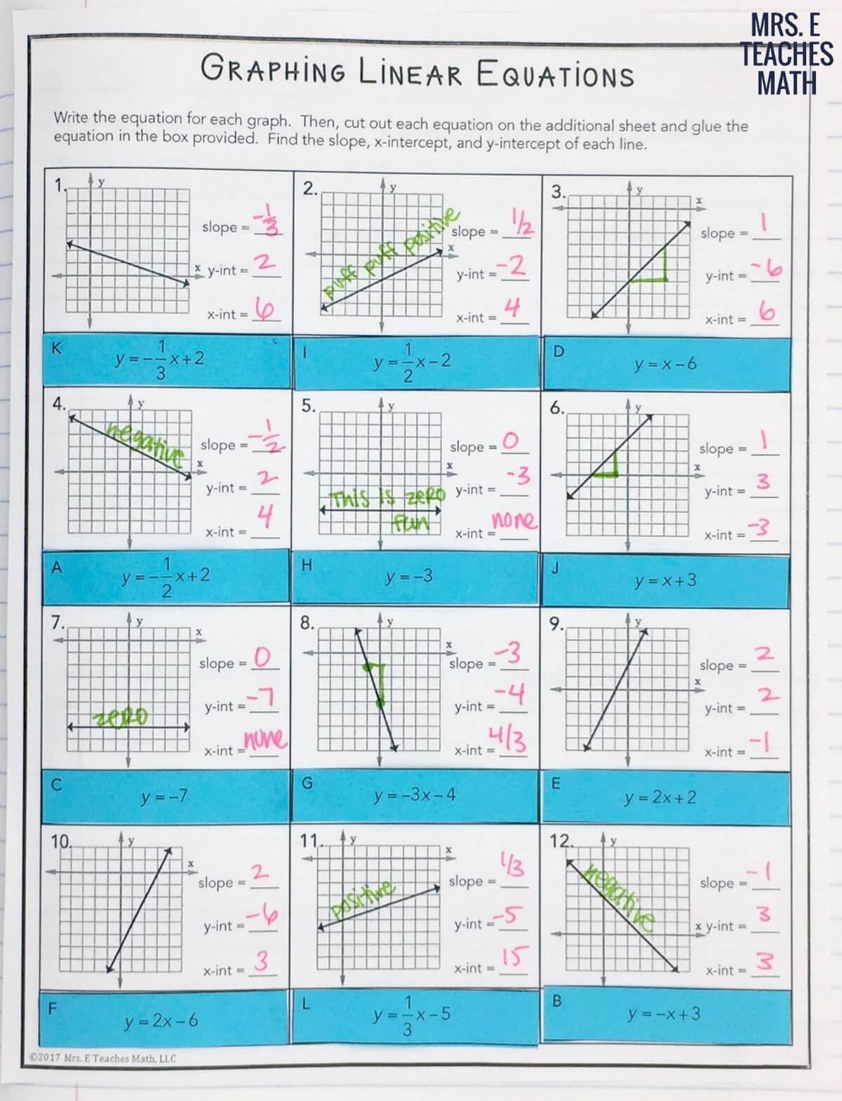 Math Slope Puzzle Worksheets