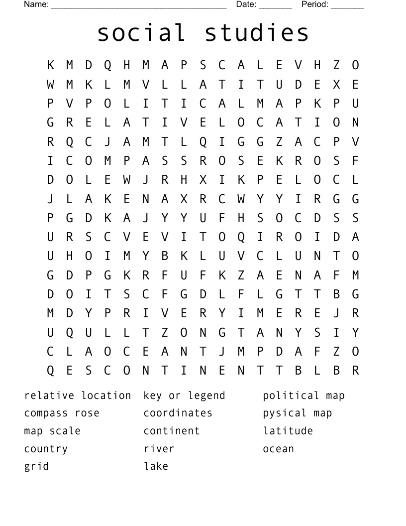 Social Studies Word Search WordMint