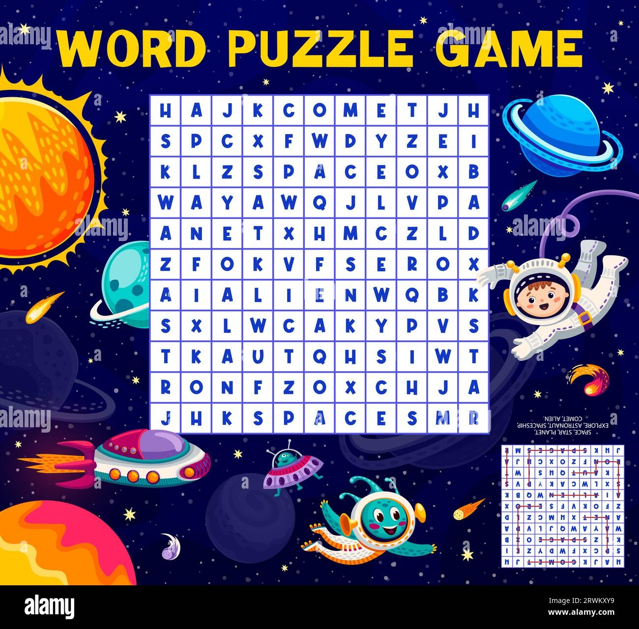 Space Word Search Puzzle Game Vocabulary Puzzle Crossword Quiz 