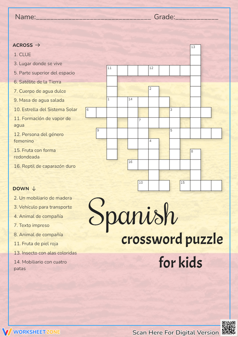 Spanish Crossword Puzzle Worksheets 2025