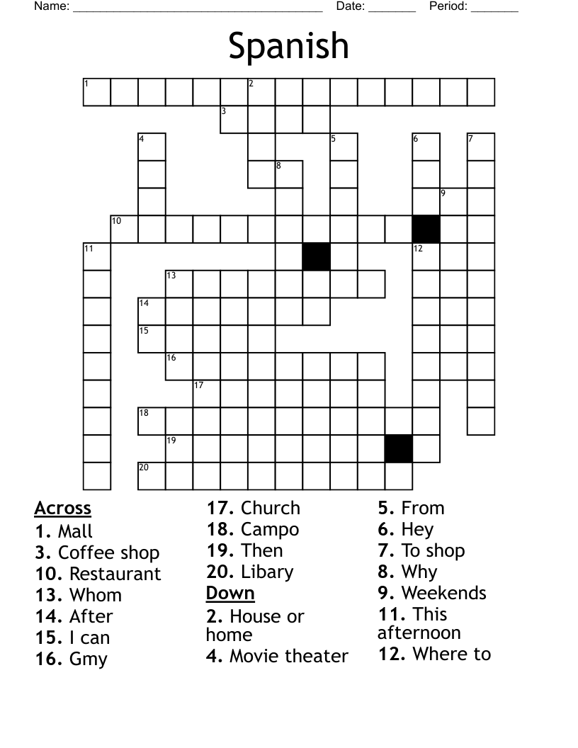 Augmentative Crossword Puzzle Worksheets In Spanish