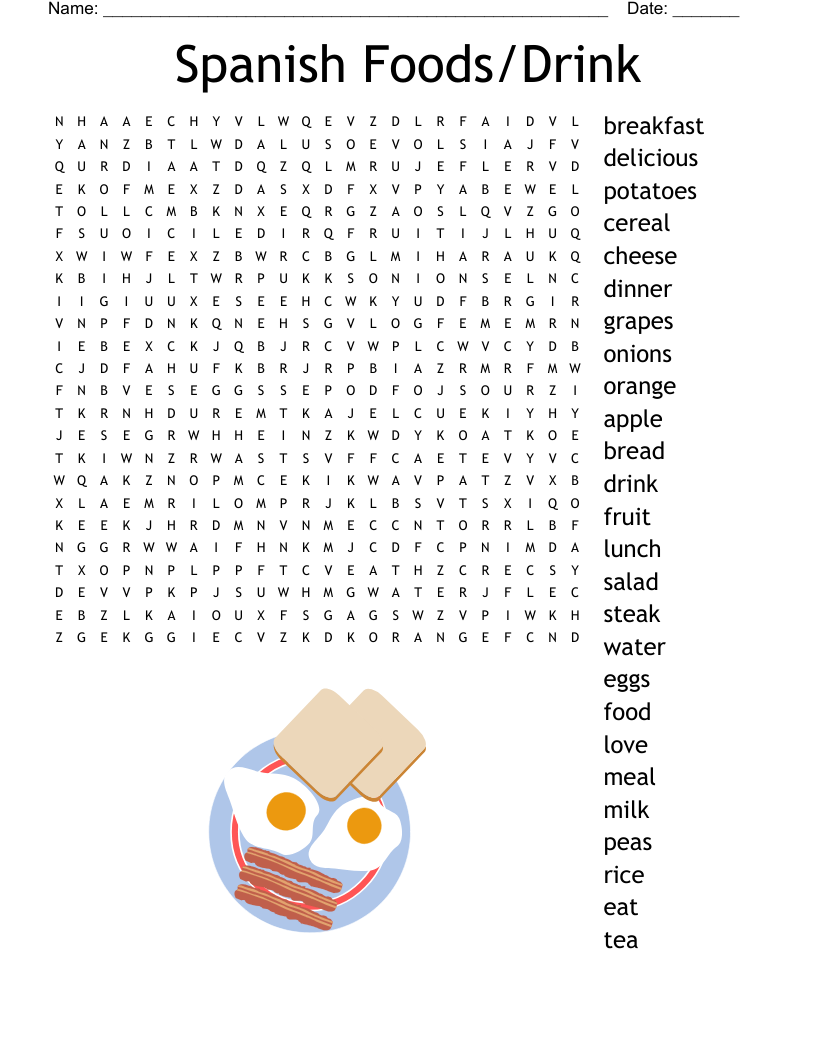 Spanish Foods Drink Word Search WordMint