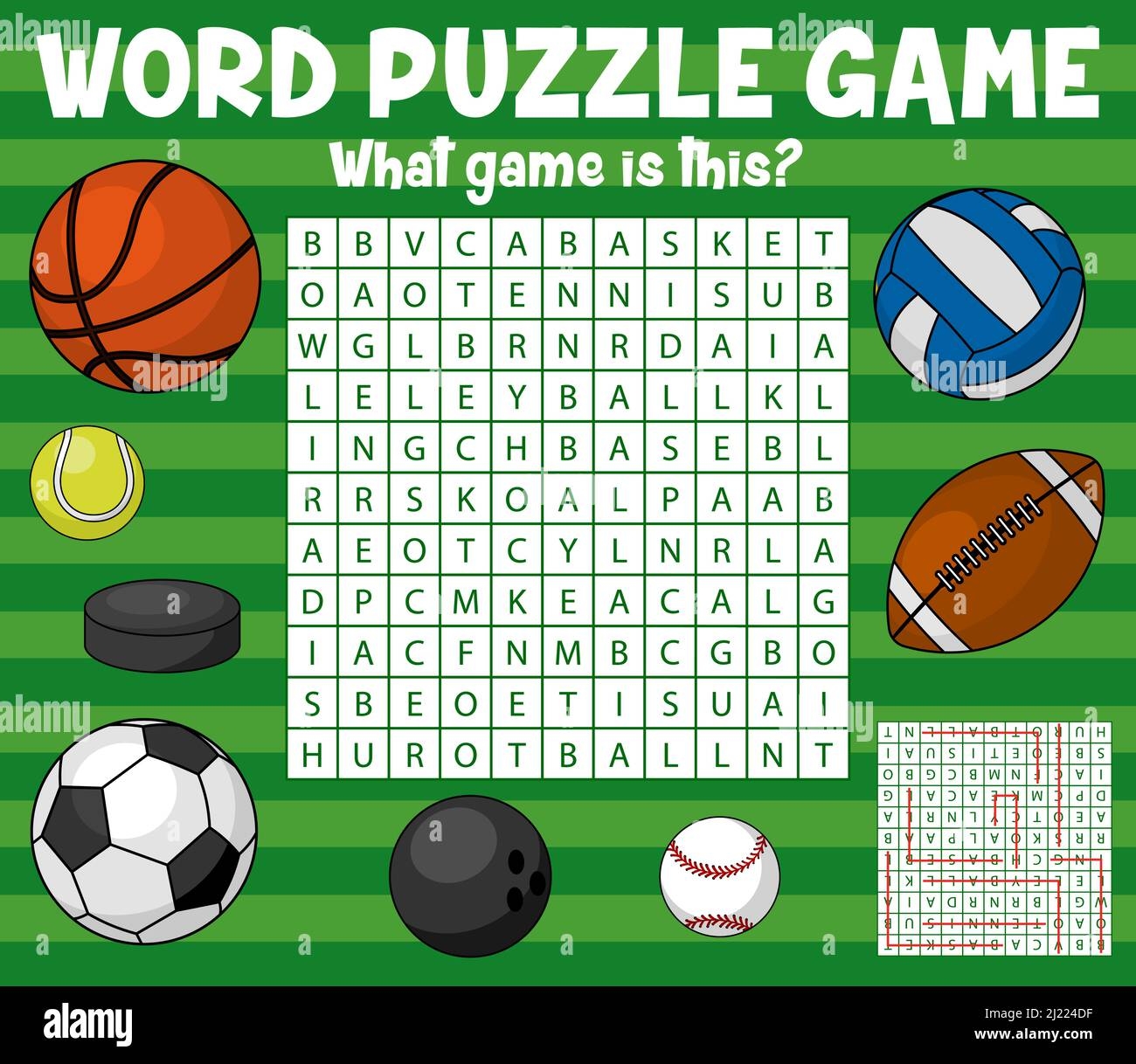 Sport Balls On Word Search Puzzle Game Worksheet Child Quiz Grid Text Game For Kids Logical