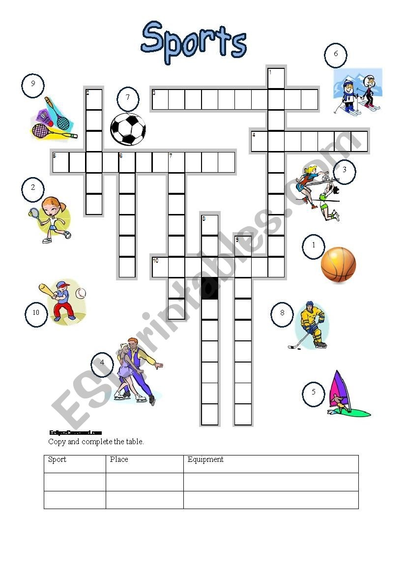 Sports Crossword ESL Worksheet By T gyorgyi