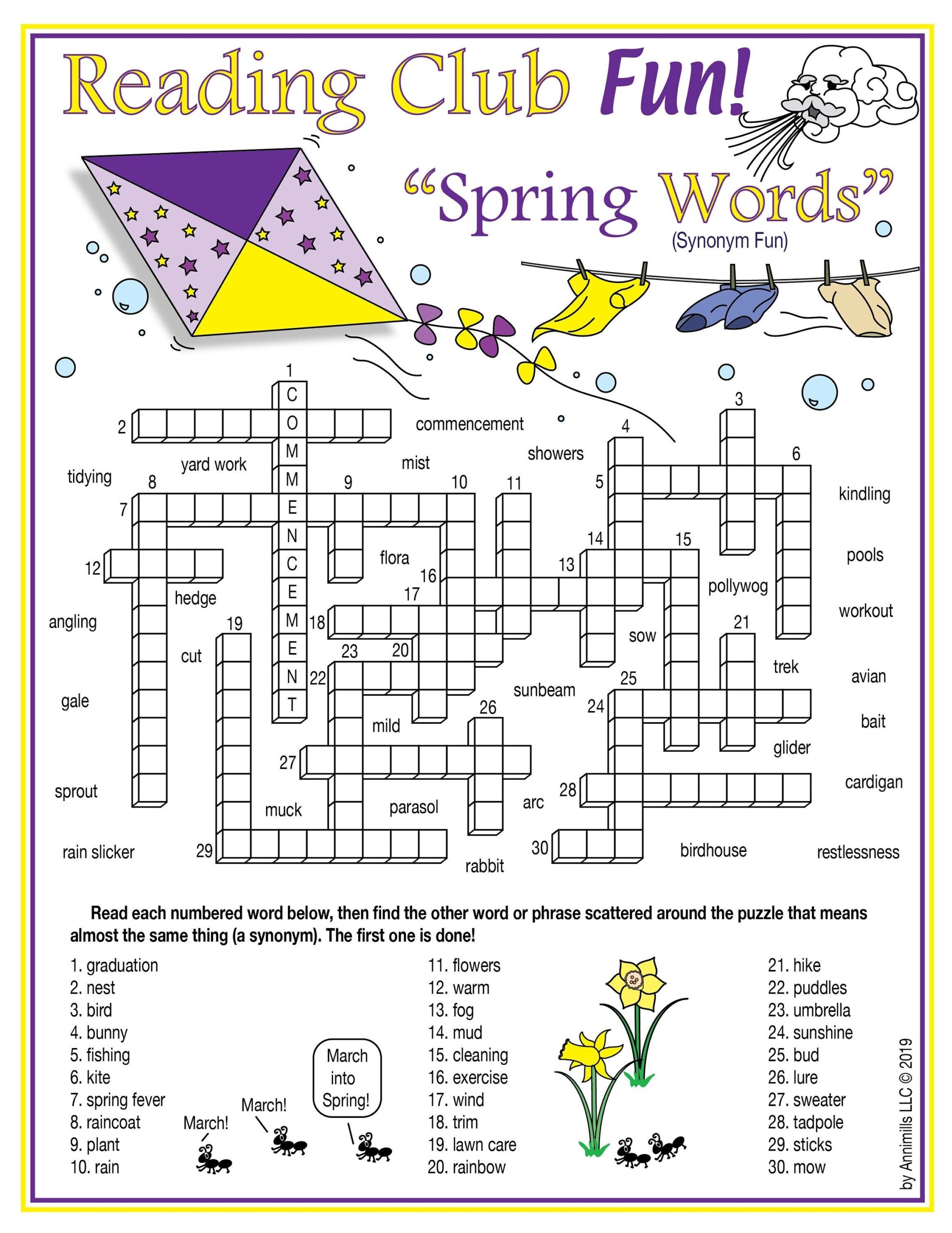 Spring Vocabulary Synonyms Printable Crossword Puzzle U0026 Word Search Puzzle Etsy