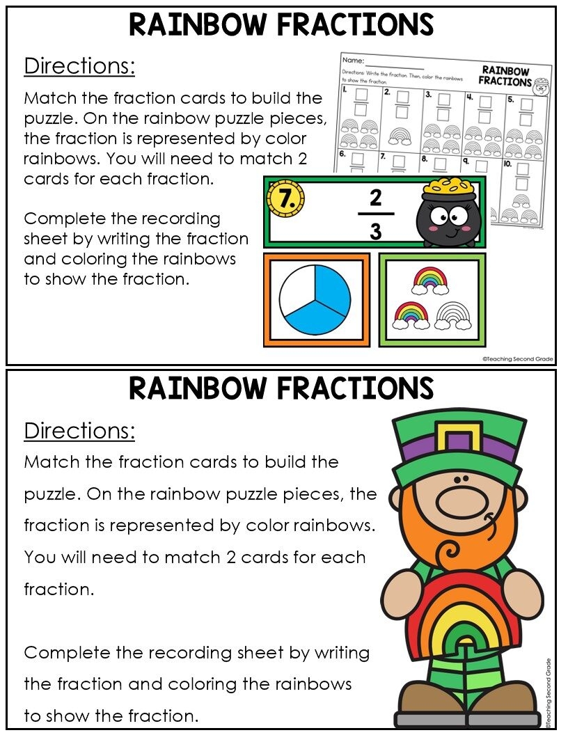 St Patrick s Day Fractions Math Center Rainbow Puzzle Matching