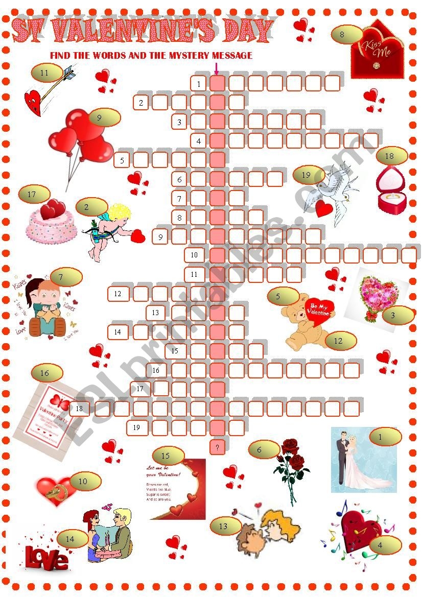 St Valentine s Day Crossword Puzzle ESL Worksheet By Spied d 