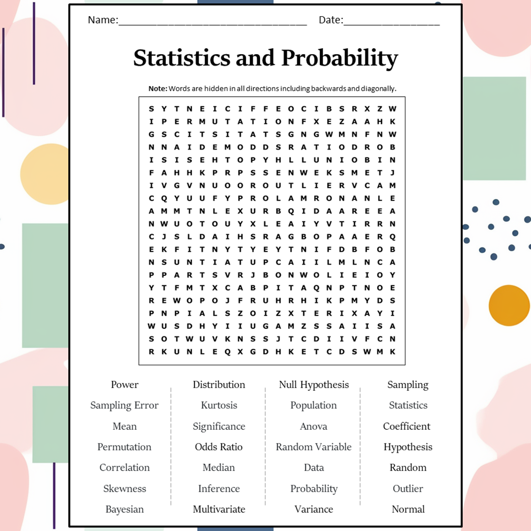 Statistics And Probability Word Search Puzzle Worksheet Activity Worksheets Library