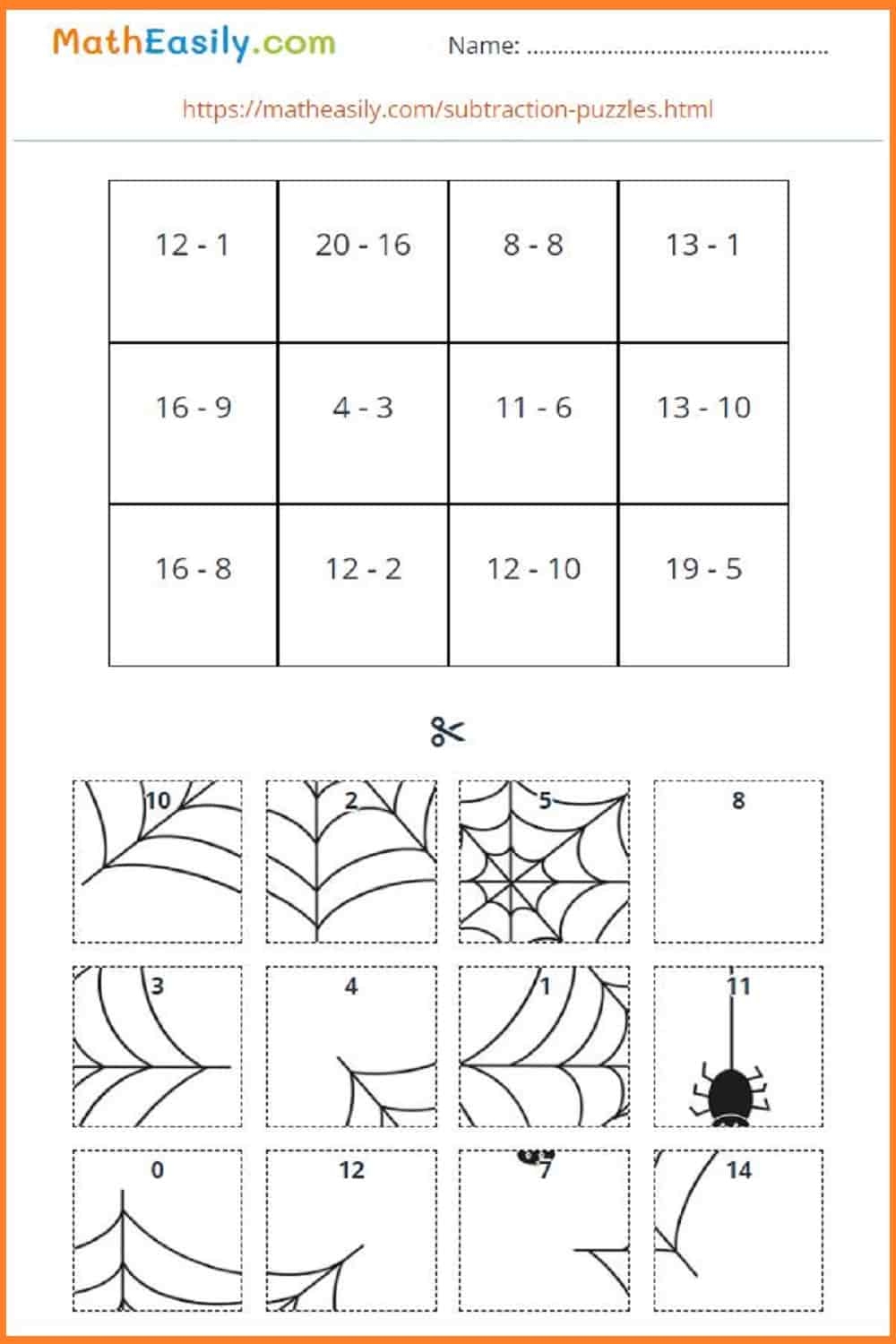 Subtraction Puzzles To 20 ONLINE Printable