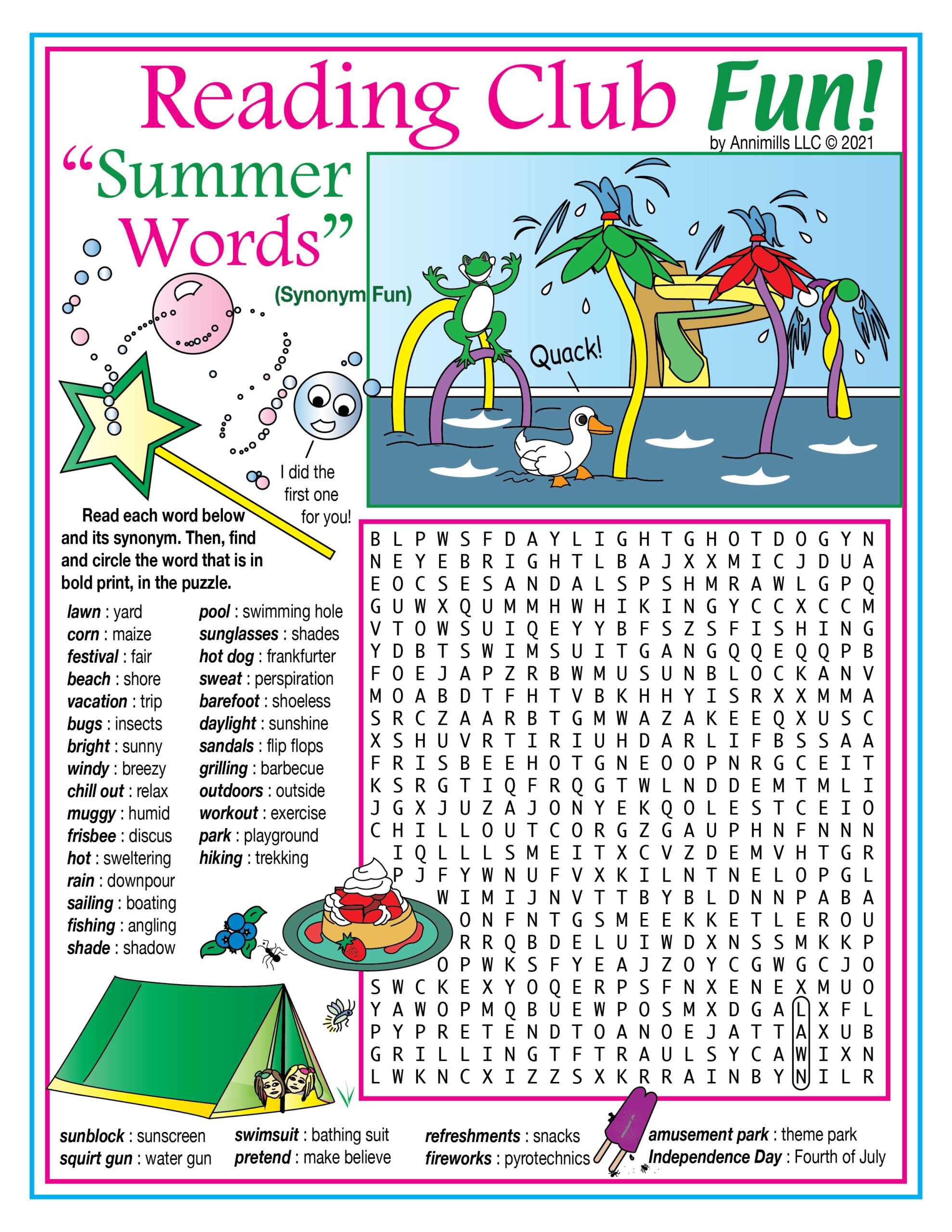 Summer Vocabulary Synonyms Crossword Puzzle U0026 Word Search 