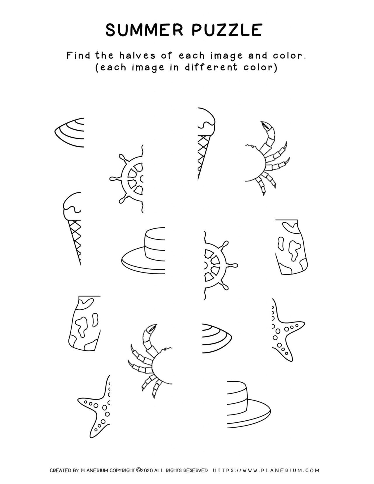 Summer Worksheet Puzzle Find The Half Planerium