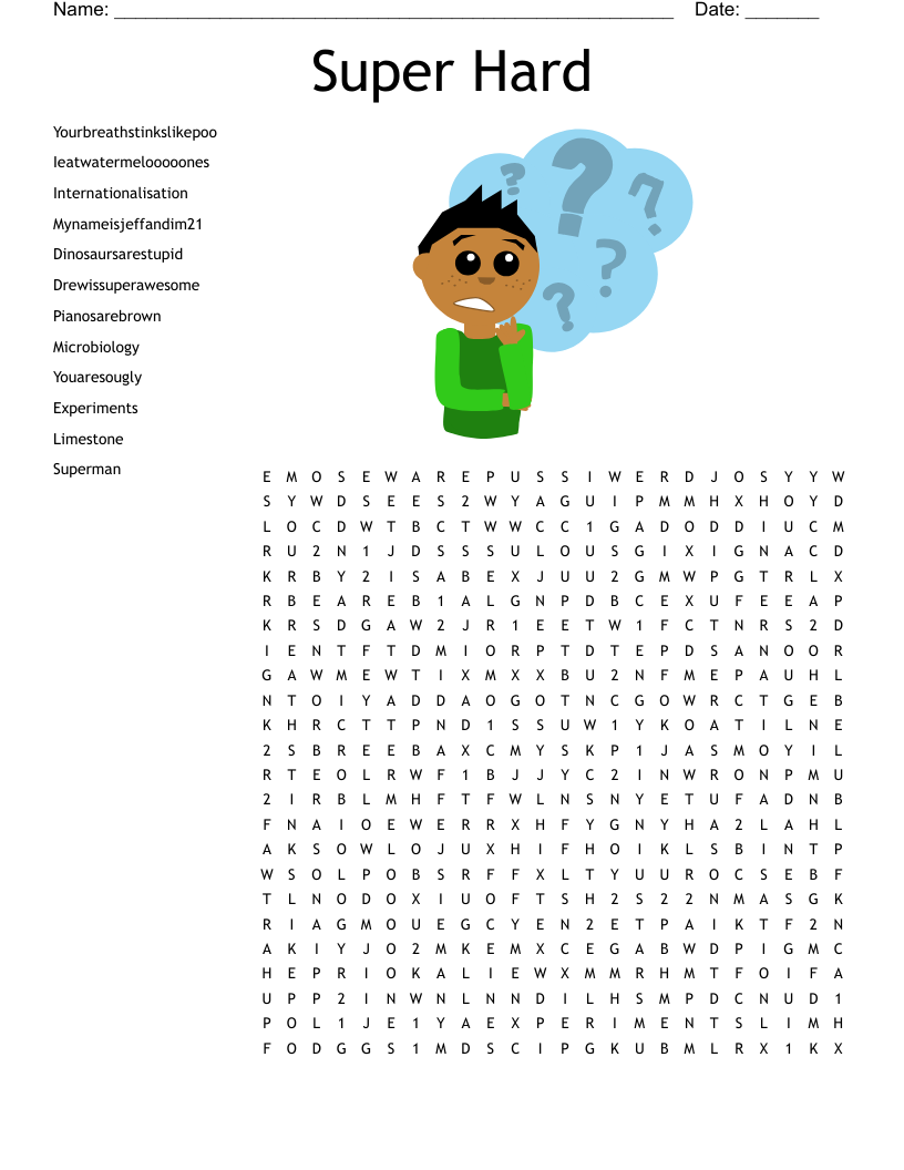 Difficult Word Search Puzzle Worksheets