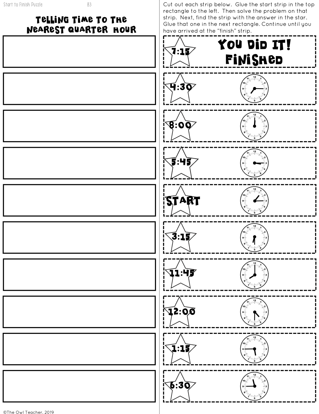 Telling Time Start2Finish Math Puzzles Printable U0026 Digital Google The Owl Teacher