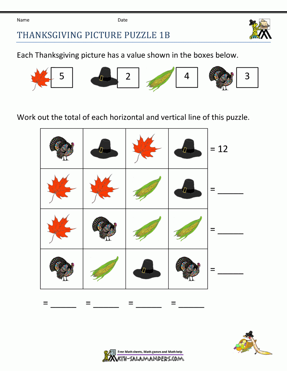 Thanksgiving Math Puzzles