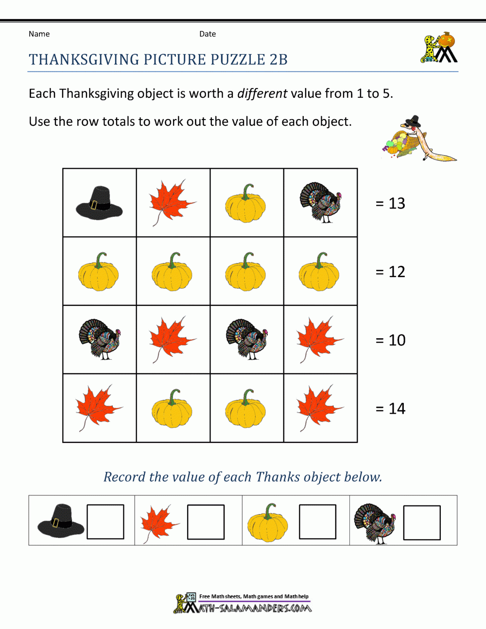 Thanksgiving Math Puzzles