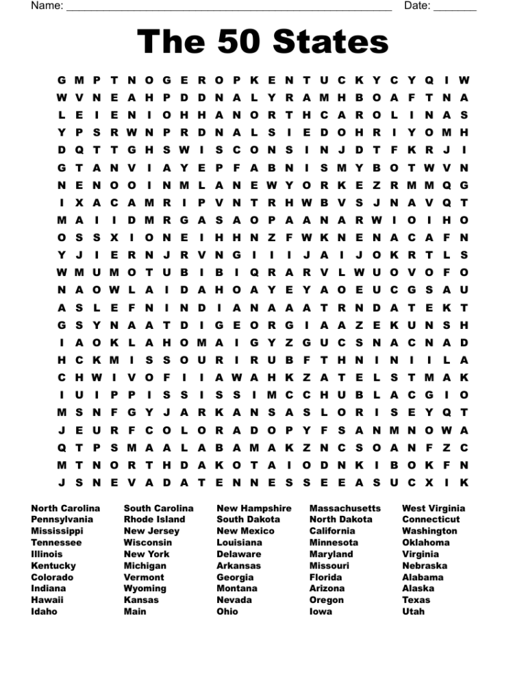 The 50 States Word Search WordMint