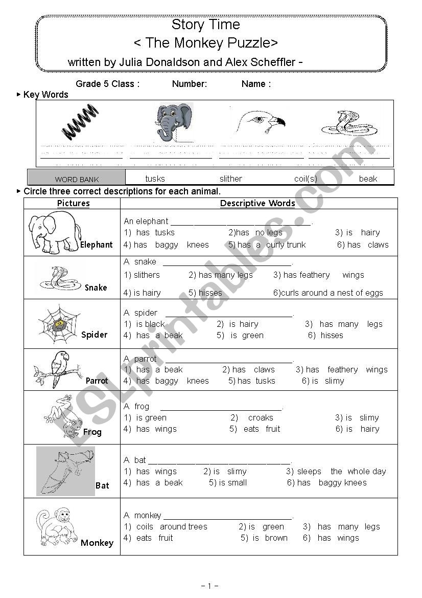 The Monkey Puzzle ESL Worksheet By Niruntha