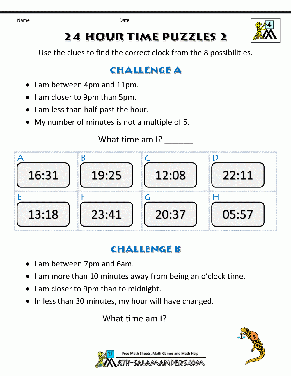 Time Puzzles Worksheets