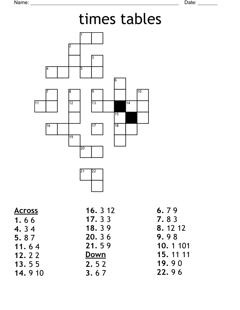 Times Tables Crossword WordMint