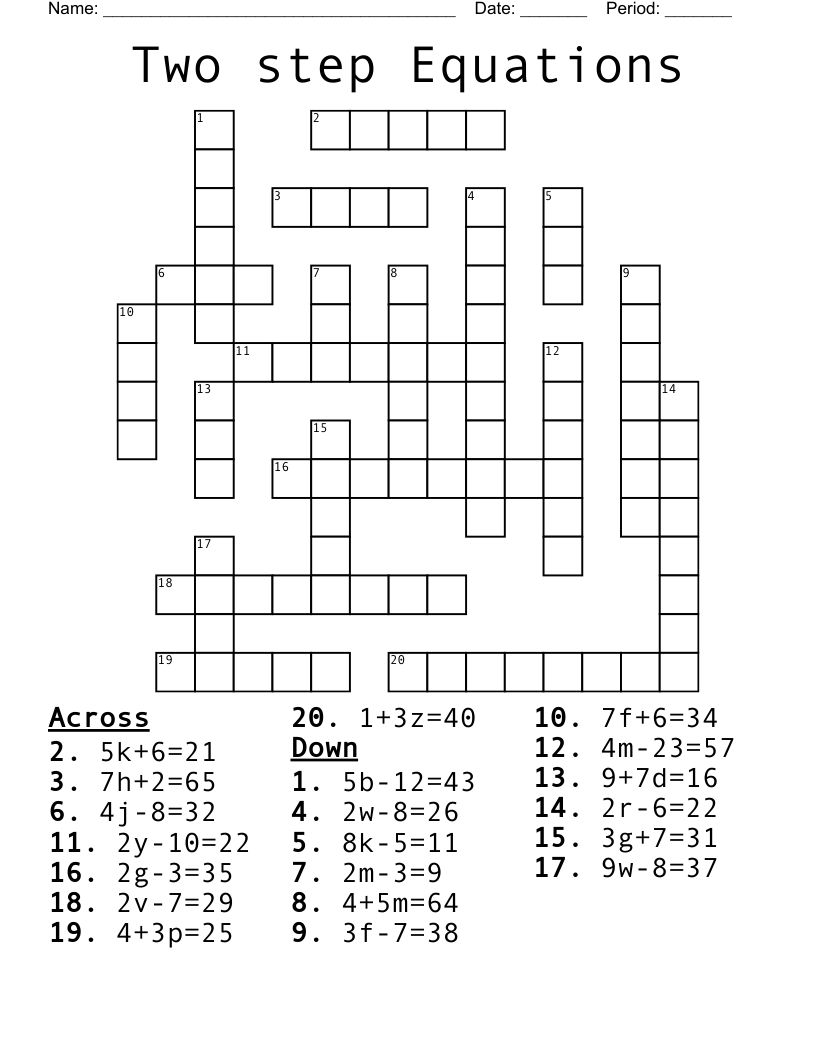 Two Step Equations Crossword WordMint