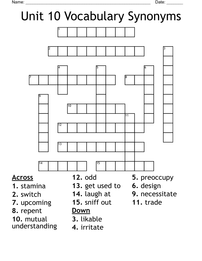 Unit 10 Vocabulary Synonyms Crossword WordMint