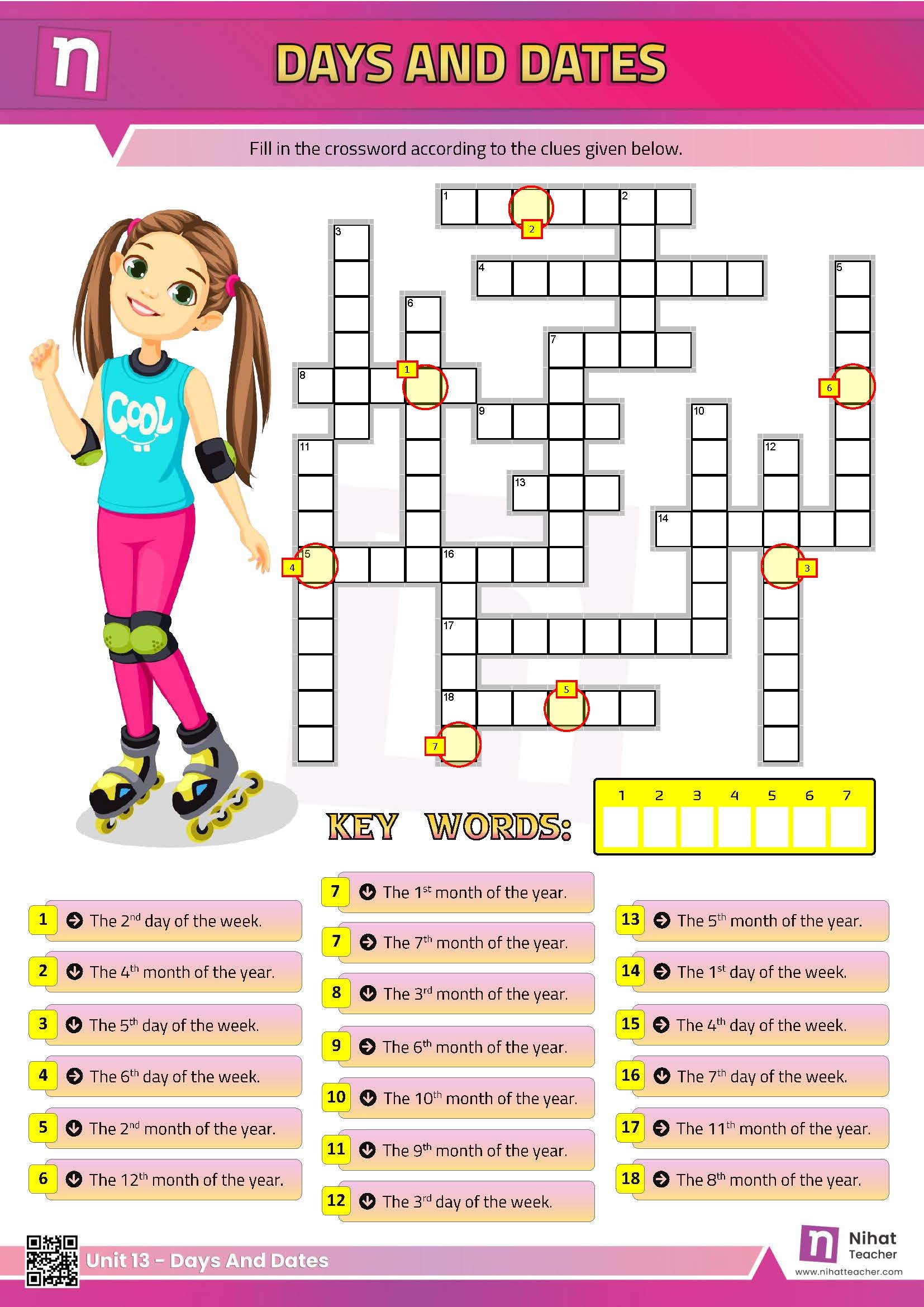 Unit 13 Days And Dates Crossword Free English Learning And 