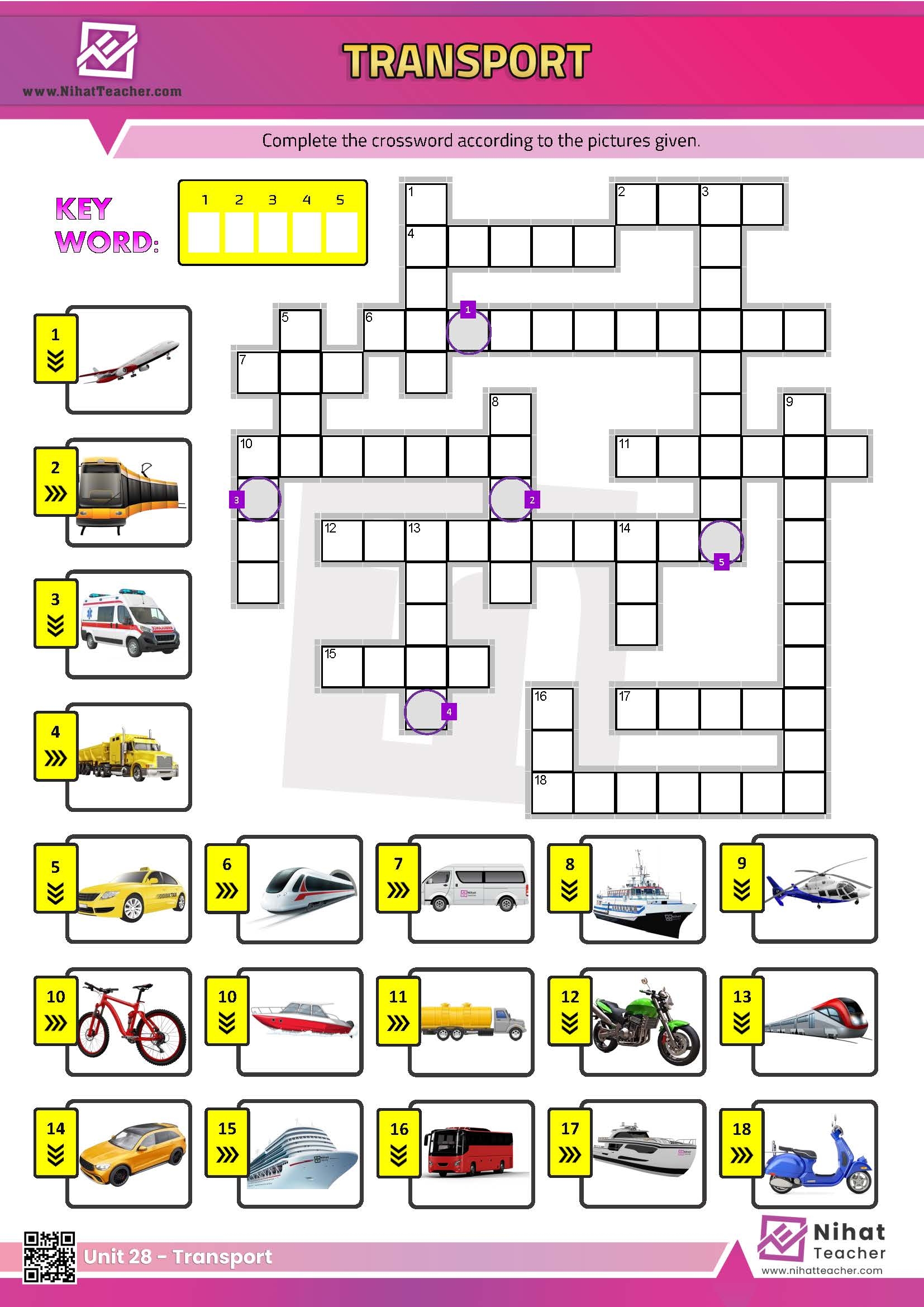 Unit 28 Transport Crossword Free English Learning And Teaching 
