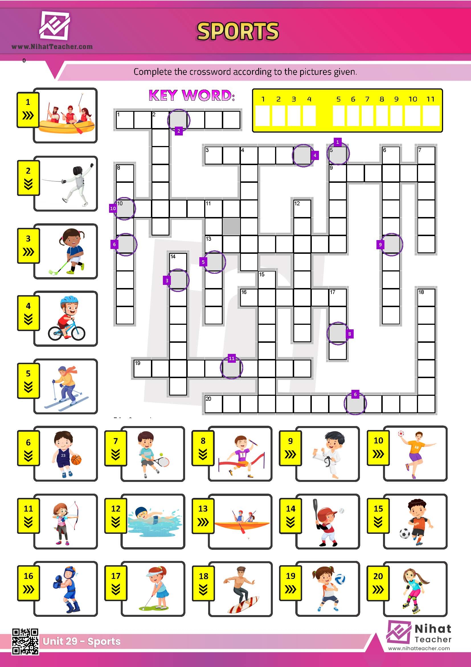 Unit 29 Sports Crossword Free English Learning And Teaching 