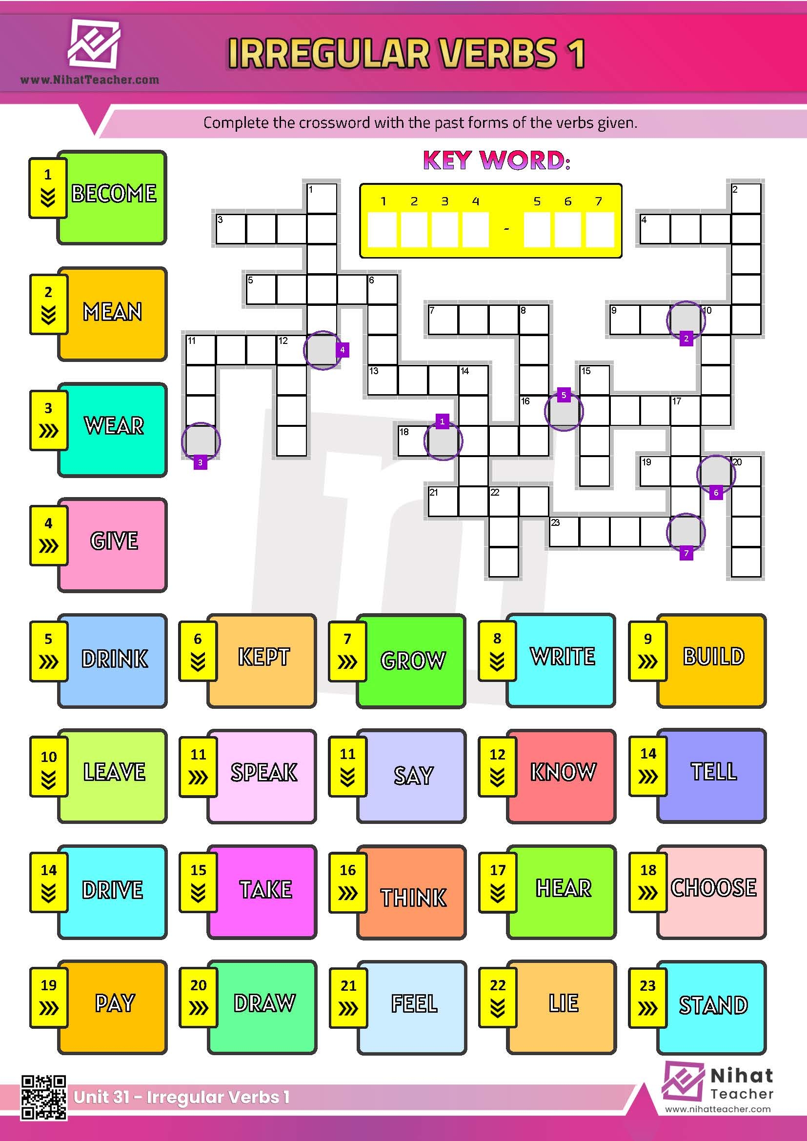 Unit 31 Irregular Verbs Crossword Free English Learning And Teaching Resources Free PDF Worksheets And Multiple Choice Tests 