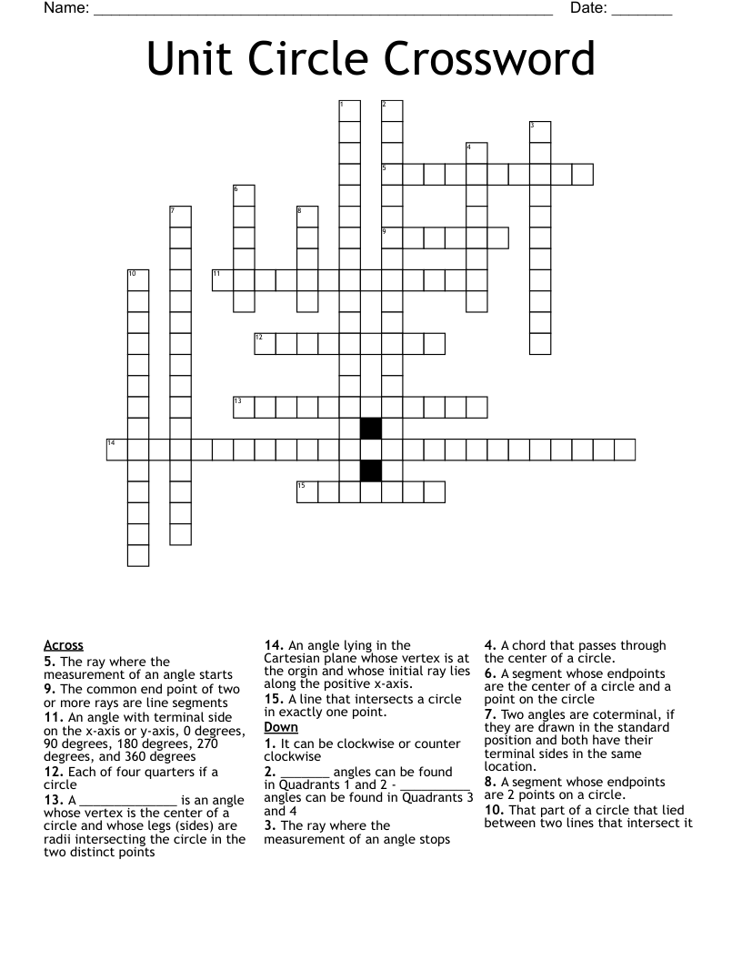 Unit Circle Crossword WordMint
