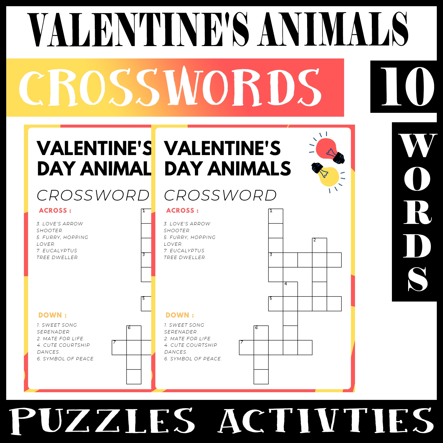 Valentine s Day Animals No Prep Crossword Puzzle Worksheet 