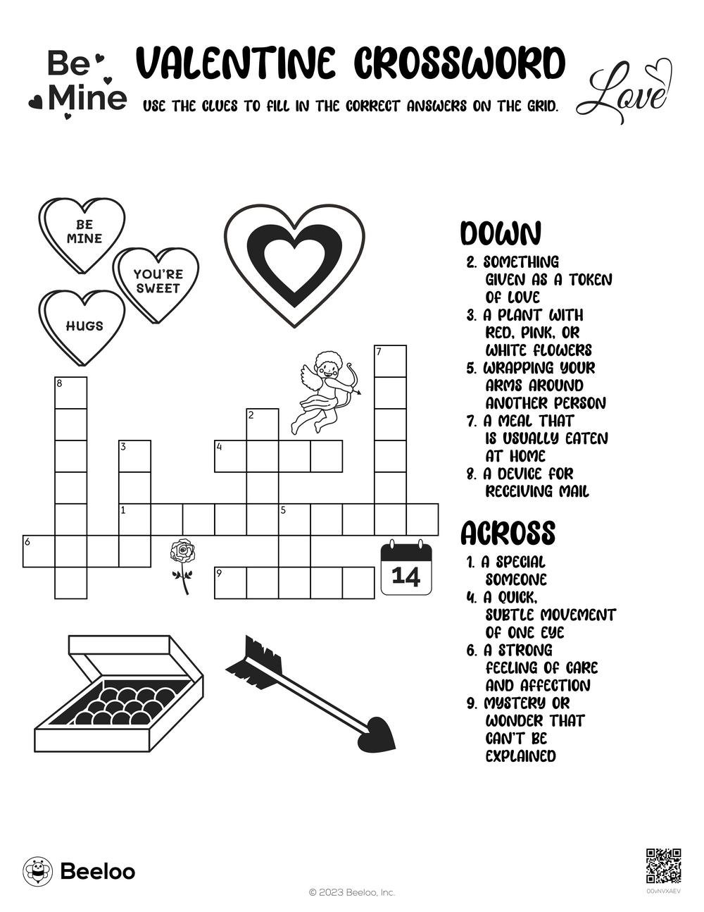 Valentine themed Crossword Puzzles Beeloo Printable Crafts And