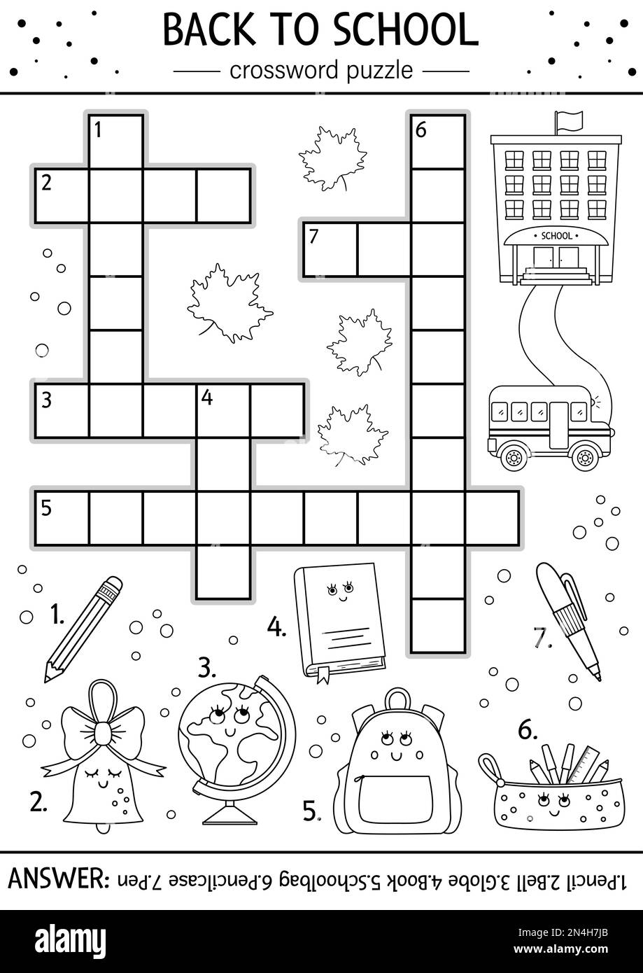 Vector Black And White Back To School Crossword Puzzle For Kids 
