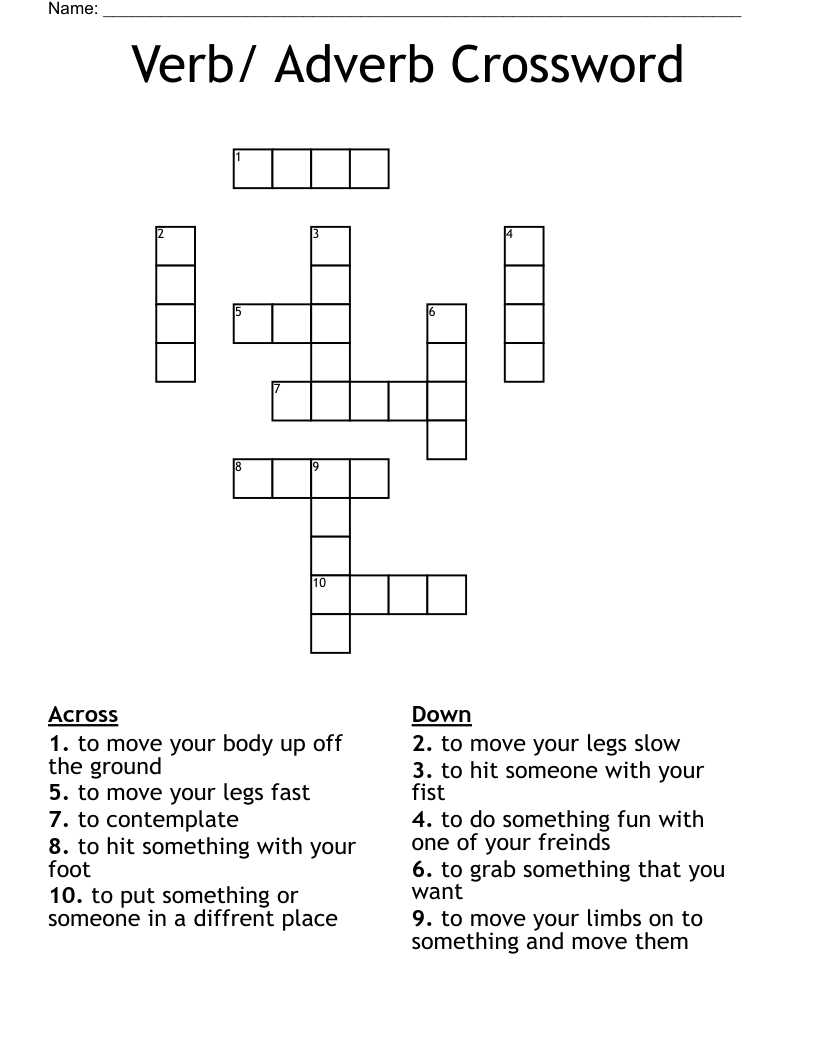 Verb Adverb Crossword WordMint