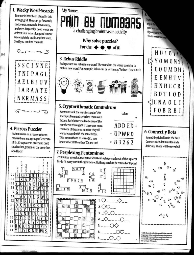 Visual Pain By Numbers A Friendly Enigmatic Puzzle Puzzling 