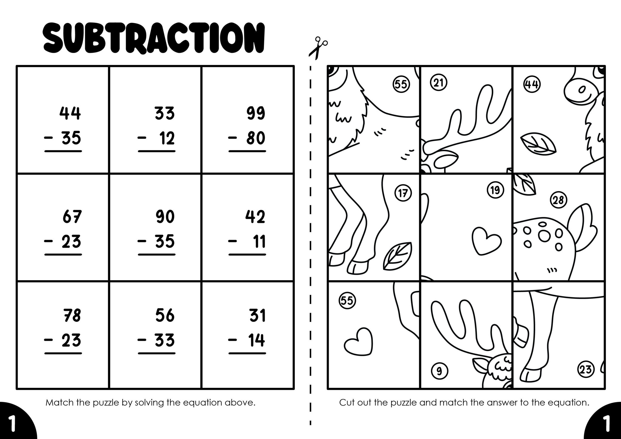 Winter Math Puzzle Worksheets With 2 Digit Subtraction With And Without Regrouping