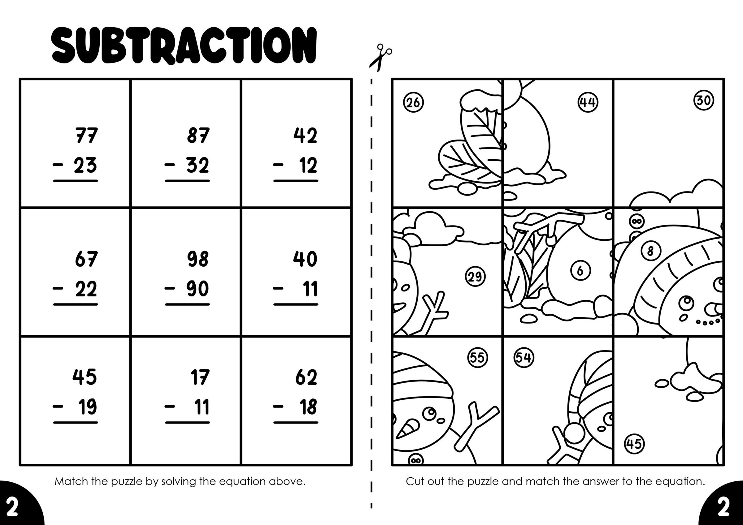 Winter Math Puzzle Worksheets With 2 Digit Subtraction With And Without Regrouping