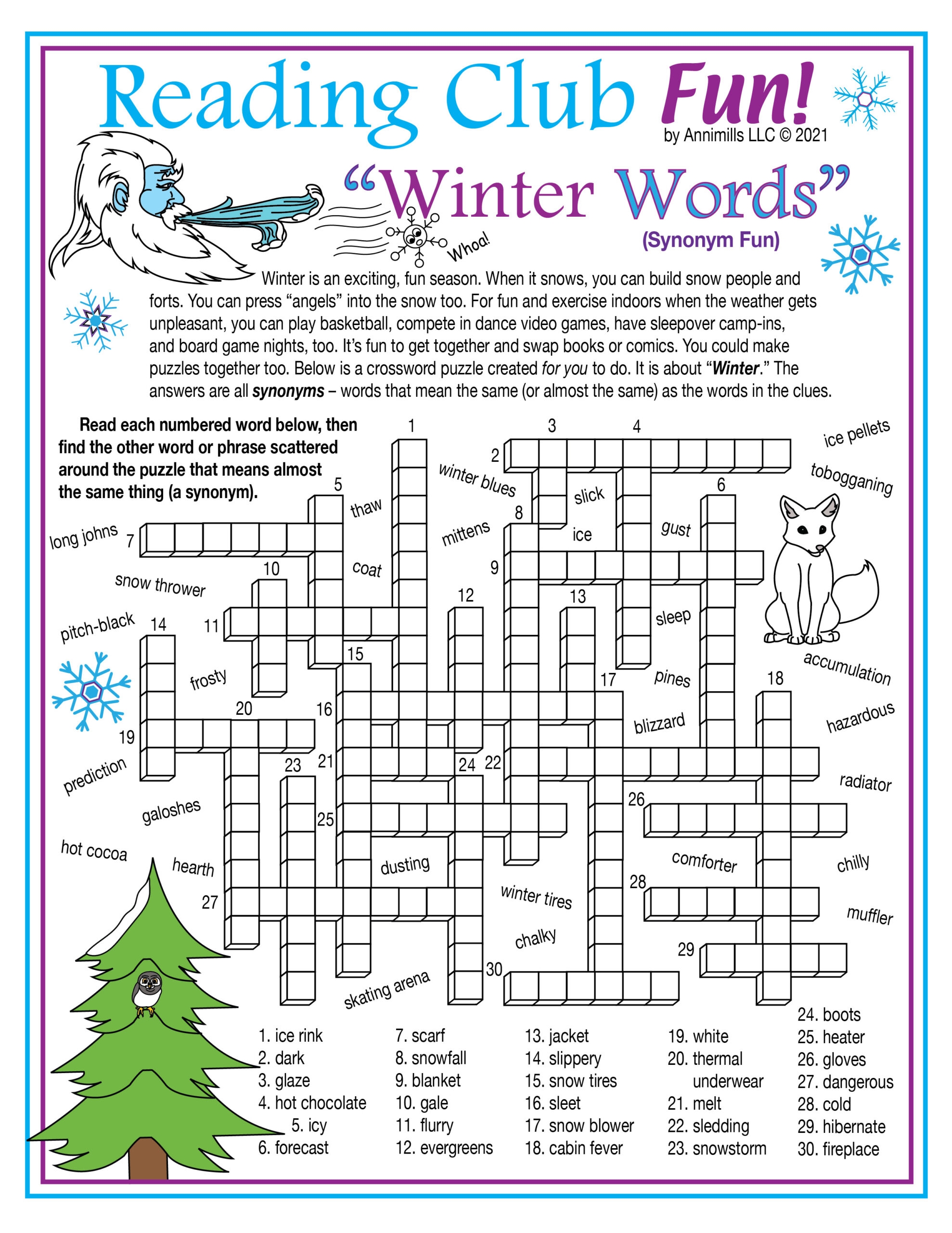 Winter Vocabulary Synonyms Printable Crossword Puzzle U0026 Word Search Made By Teachers