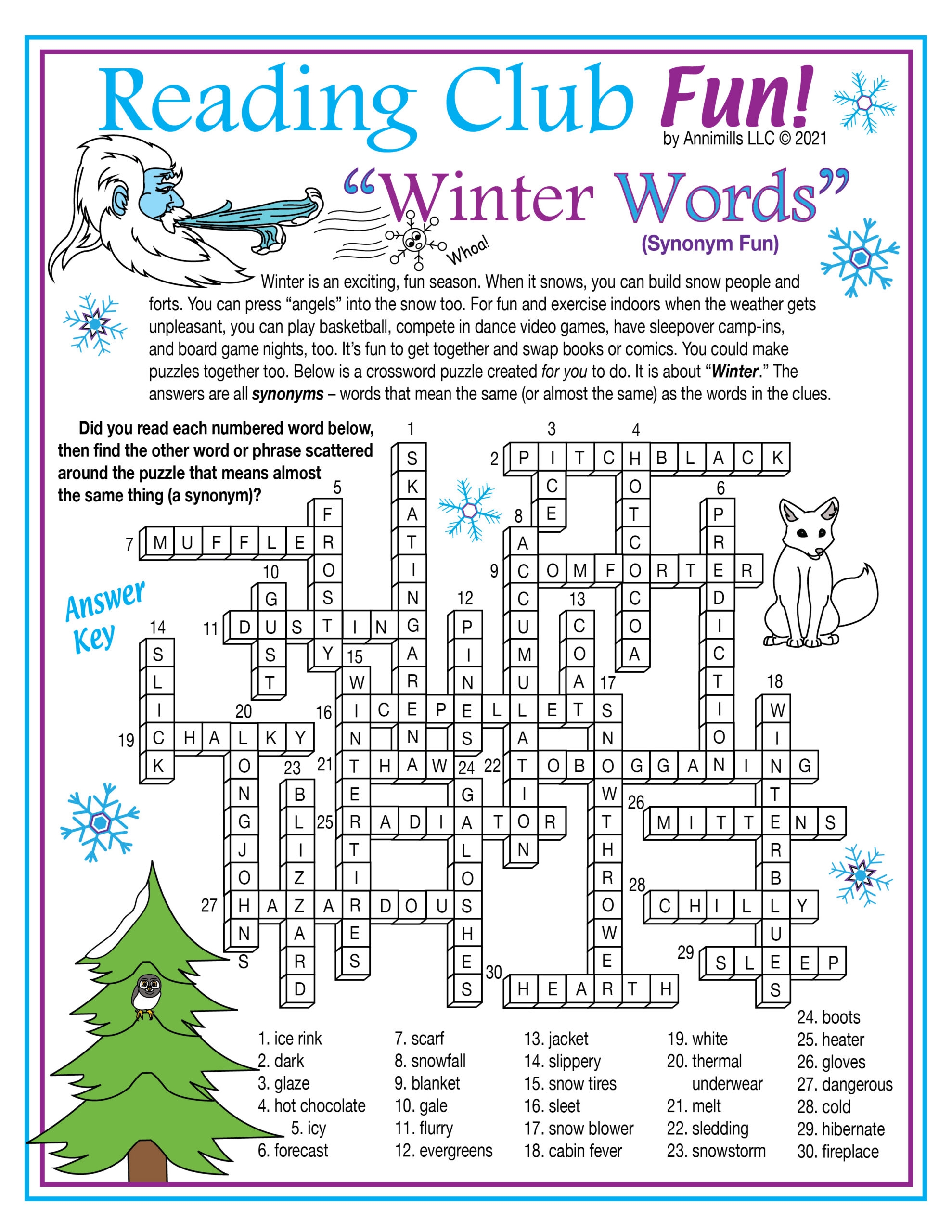Winter Vocabulary Synonyms Printable Crossword Puzzle U0026 Word Search Made By Teachers