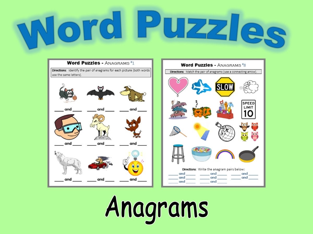 Word Puzzles ANAGRAMS Instant Digital Download Worksheets 