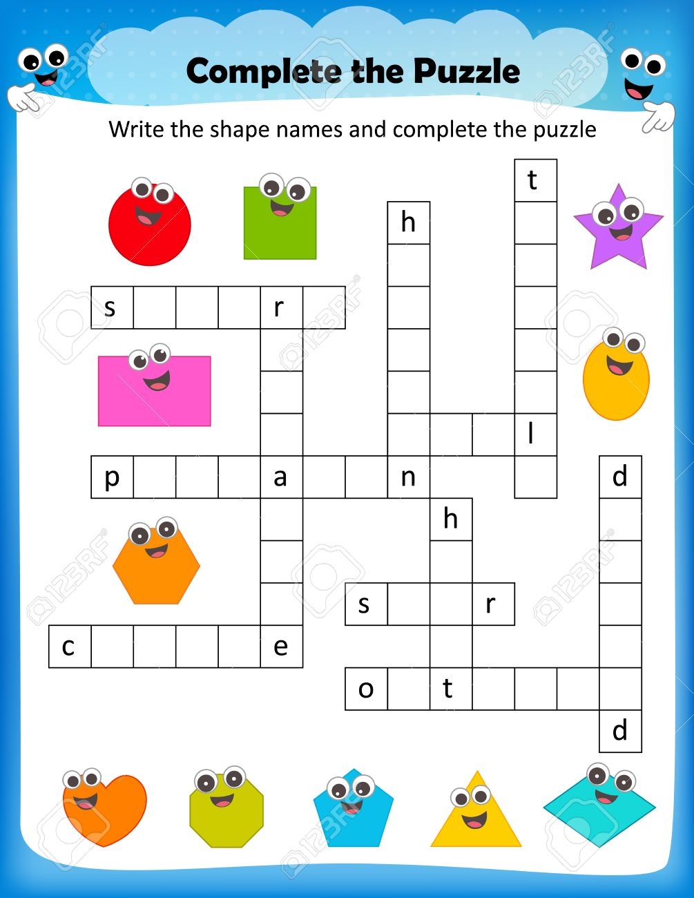 Worksheet Complete The Crossword Puzzle 2D Shapes Worksheet For Preschool Kids Royalty Free SVG Cliparts Vectors And Stock Illustration Image 68973940 