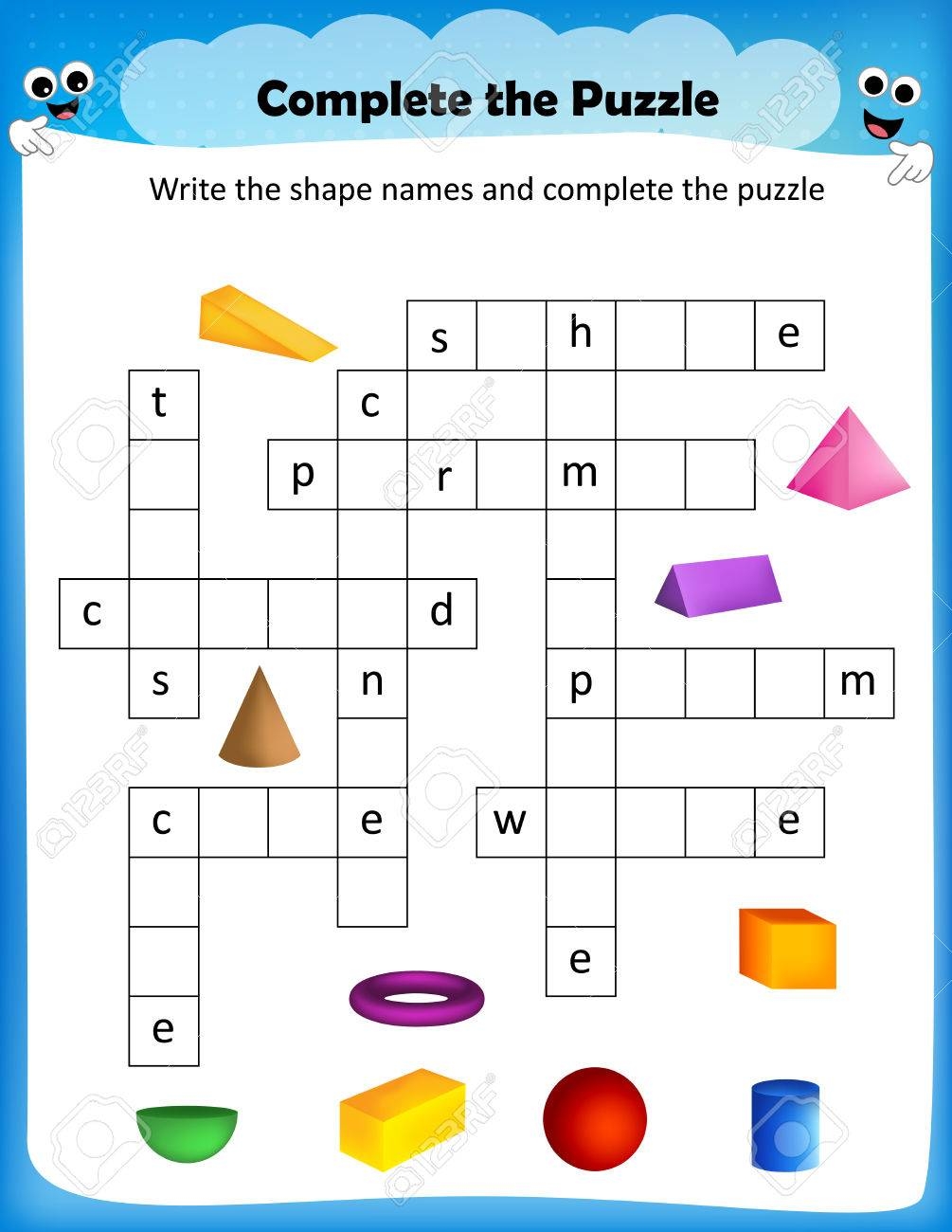 Worksheet Complete The Crossword Puzzle 3D Shapes Worksheet For Preschool Kids Royalty Free SVG Cliparts Vectors And Stock Illustration Image 67016669 