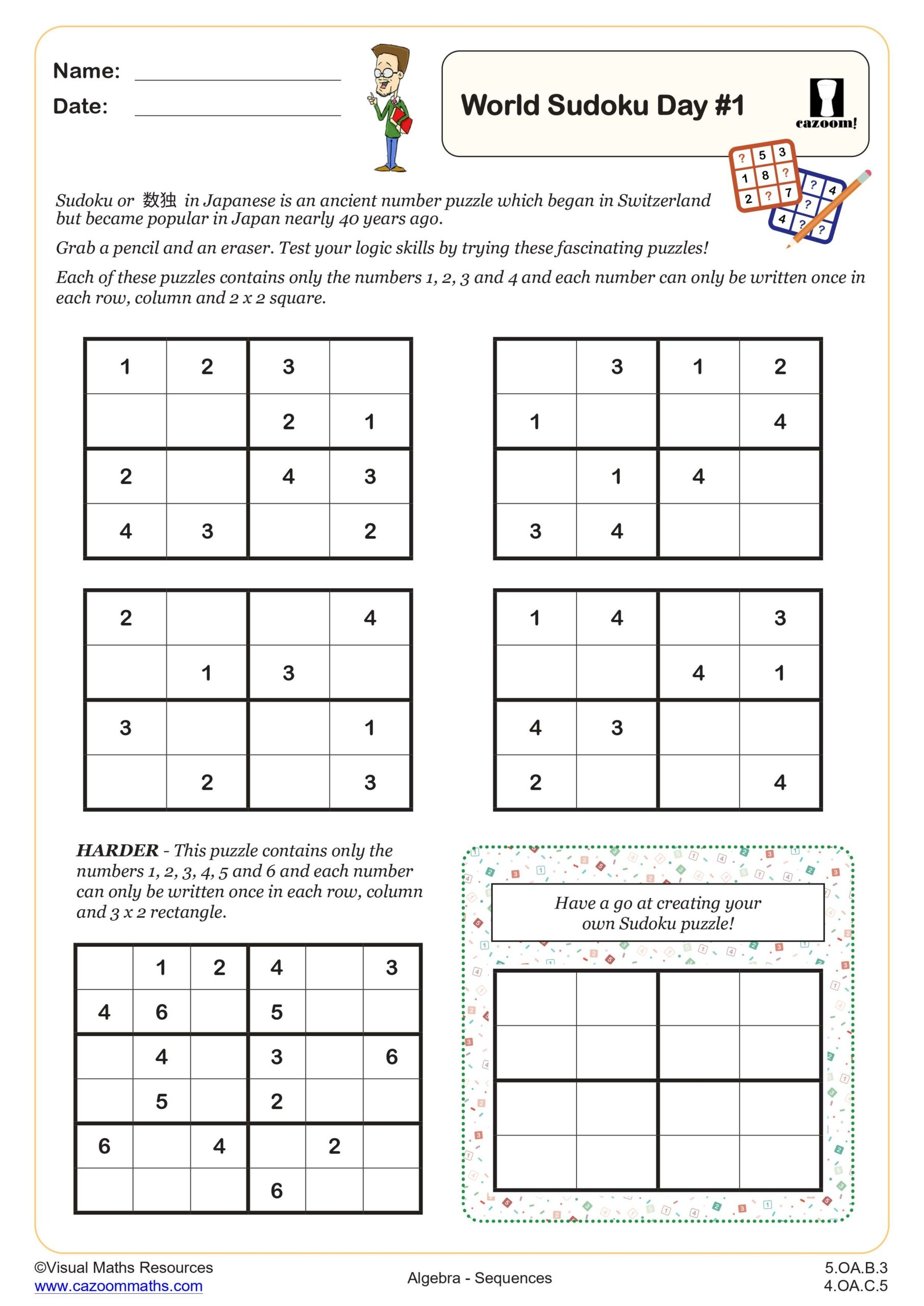 World Sudoku Day Worksheets Fun And Engaging Math Worksheets